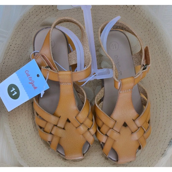 Toddler Girls' Ella Ankle Strap Sandals - Cat & Jack™ Mustard Size 11 NWT - Picture 1 of 7